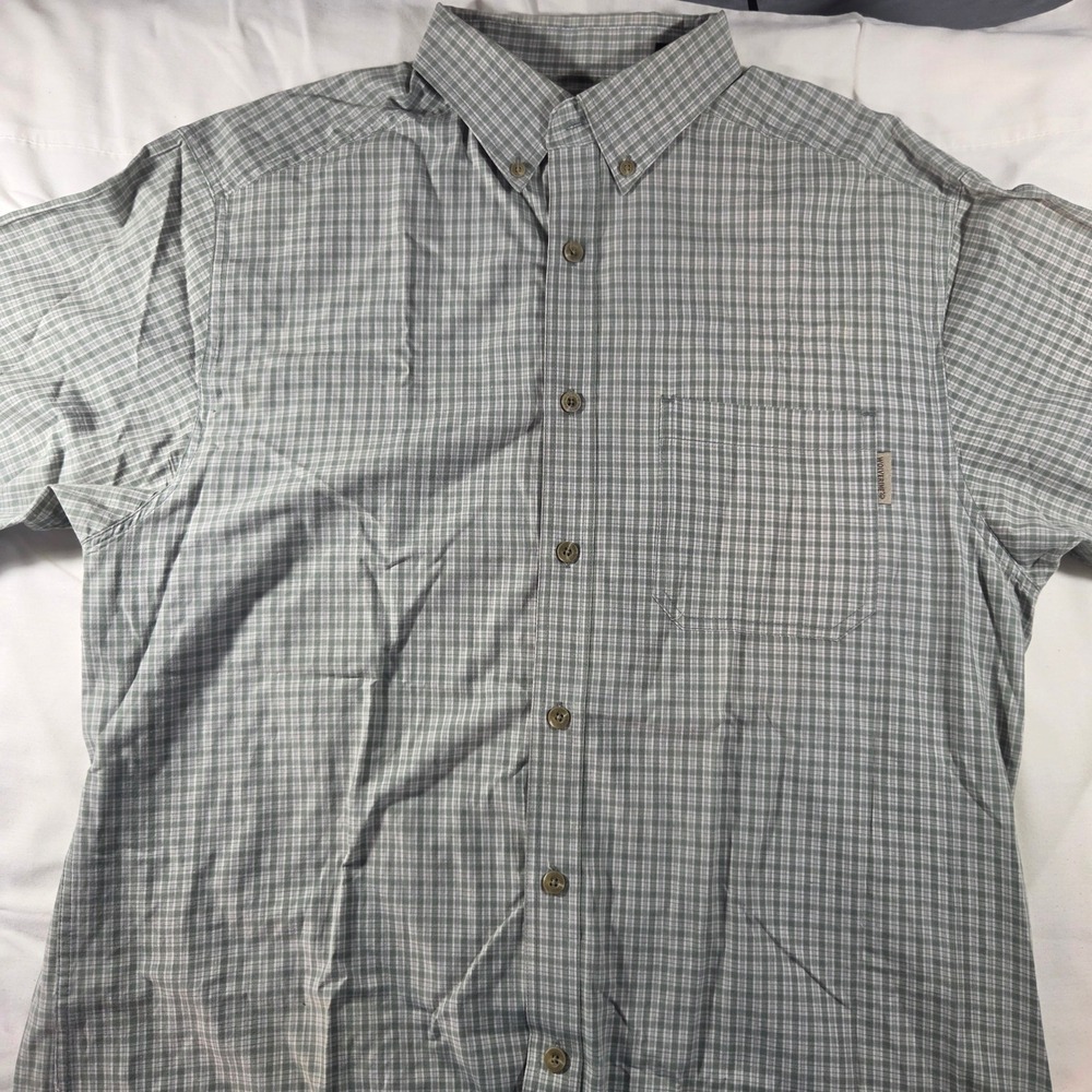 Wolverine Mens Large Green White Plaid Short Sleeve Cotton Button Down Shirt
